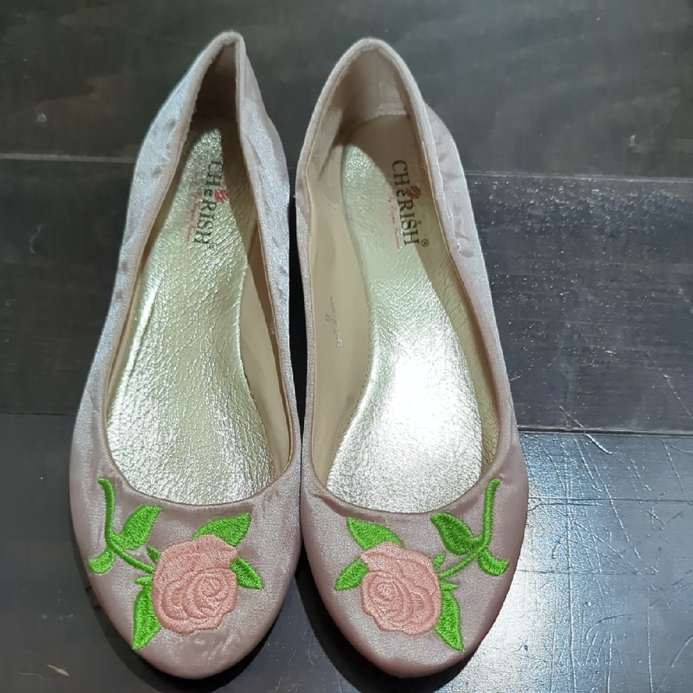 Cherish Pink Floral Embroidered Flats